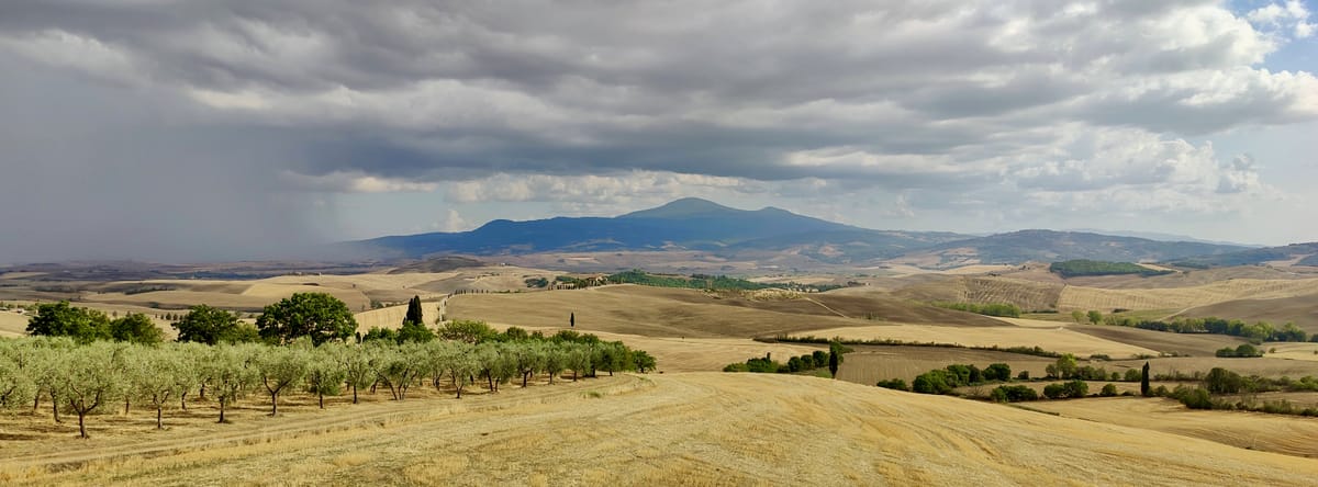 Panorama of the Val d'Orcia from the property, Monte Amiata on the horizon